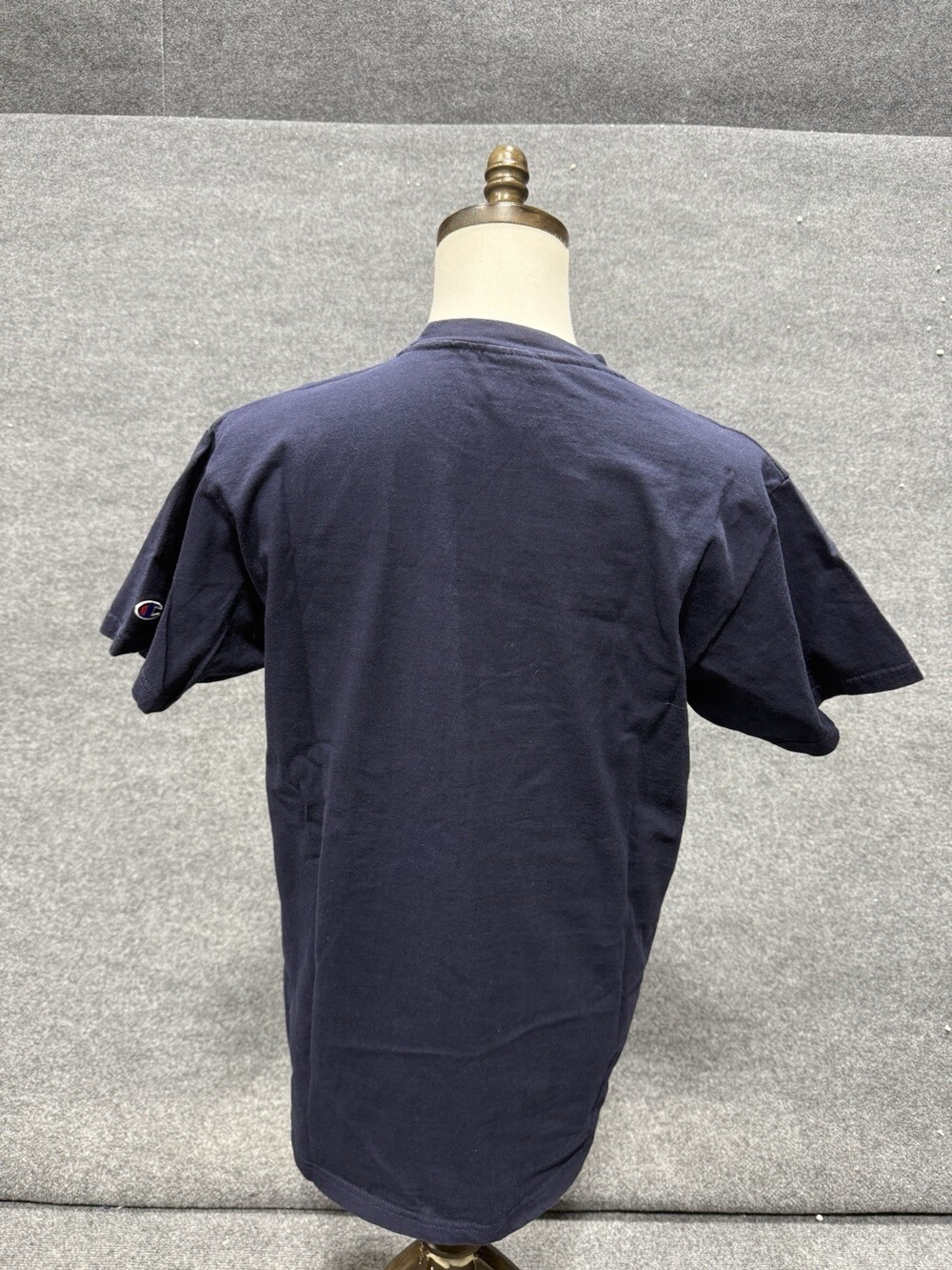 Champion Script Logo T Shirt Navy Blue 100% Cotton Short Sleeve Mens Large - Picture 3 of 10